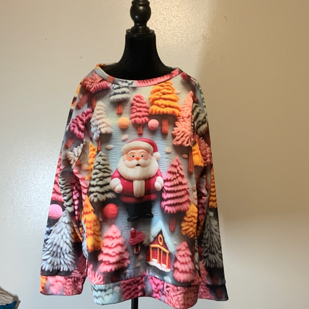 NWOT Colorful Santa and Trees Sweater